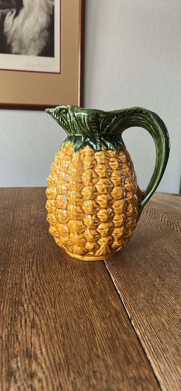 Olfaire Majolica Ceramic Pineapple Pitcher Yellow Green